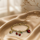 Cherry Strawberry Heart Charm Chain Bracelet